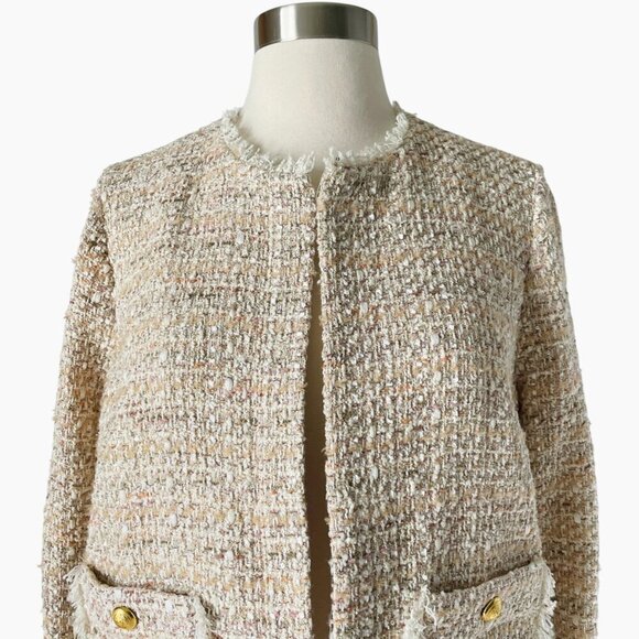 Ramy Brook Diaz Tweed Jacket Beige Fringe Pocket Detail Size 4 - Picture 5 of 10